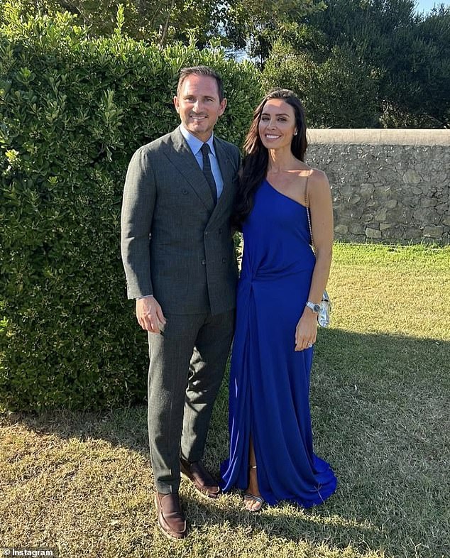 While Frank himself was emotional as the final whistle blew, Christine (pictured) also shared her husband's delight by reposting a clip of him celebrating with the fans on Instagram