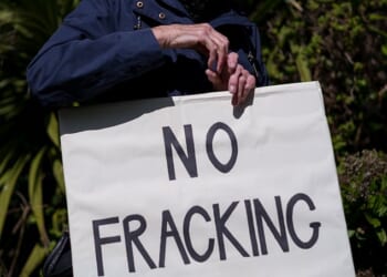 An anti fracking campaigner in North Yorkshire. Plans to open a ¿mini fracking¿ site in Burniston, North Yorkshire, were met with outrage from campaigners and residents