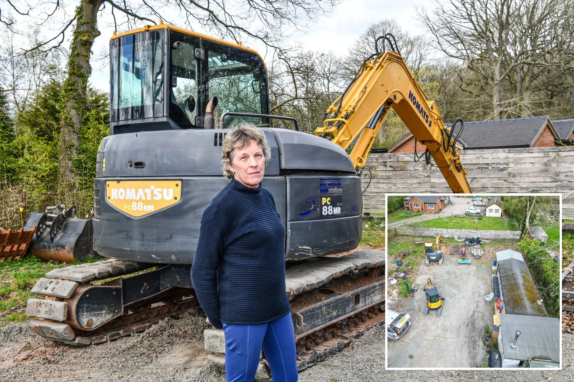 An image collage containing 2 images, Image 1 shows Couple spend four years living in shed after river pollution issues halt home build, Image 2 shows Couple spend four years living in shed after river pollution issues halt home build