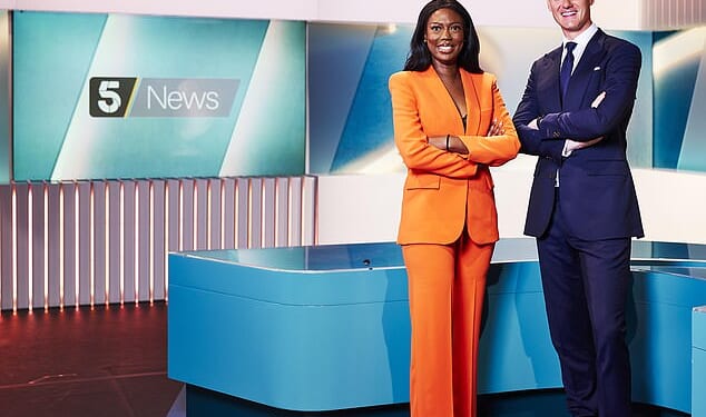 Claudia-Liza Vanderpuije pictured with Dan Walker on the set of Channel 5 news. The pair co-hosted a programme for a year between 2022 and 2023