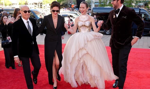 Fans were delighted to discover Stanley Tucci's Devil Wears Prada love story after the US premiere of the movie's sequel on Monday night. From left, Tucci, Felicity Blunt, Emily Blunt and John Krasinski