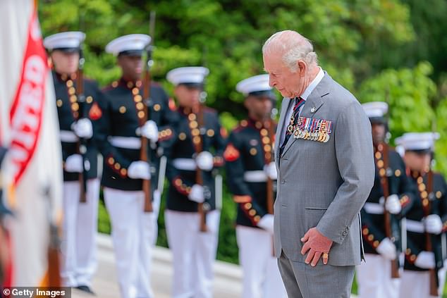 During the visit, Charles paid his respects to the Tomb of the Unknown Soldier