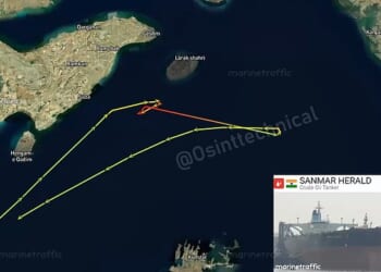 The Sanmar Herald, an Indian-flagged oil tanker, sharply doubled back on itself in the Strait of Hormuz after coming under fire