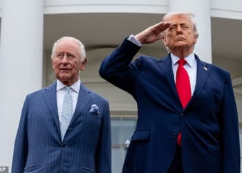 Donald Trump has joked his mother used to have a crush on 'cute' King Charles when he was a young prince. Pair pictured on Tuesday