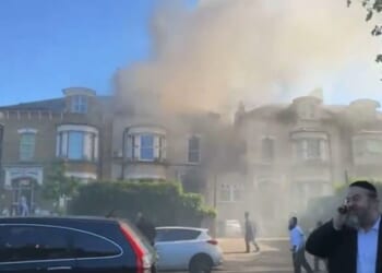 Dozens of firefighters have descended on the scene of a blaze near a synagogue in north London this evening