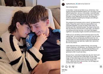 Alongside a photo of her cuddling a loved one, Jade Kops begged the tumour in her throat to stop - as it 'pulls' her 'a day closer to death'