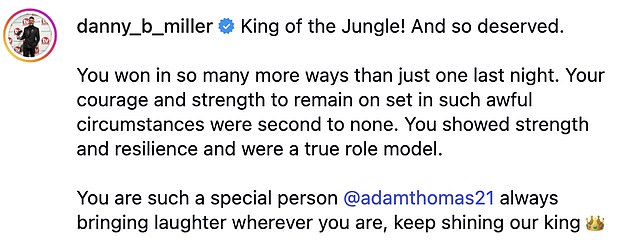 Your courage and strength to remain on set in such awful circumstances were second to none', he wrote. 'You showed strength and resilience and were a true role model'