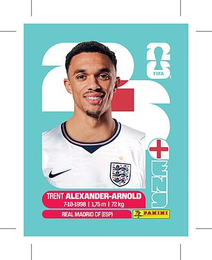Unlikely duo Trent Alexander-Arnold (pictured) and Phil Foden are in the England list of 17 players picked by Panini
