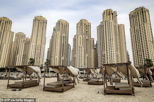 Meanwhile, hotels in the Middle East are deserted, with photographs showing empty beds in front of buildings along a beach at Jumeirah Beach Residence in Dubai last month