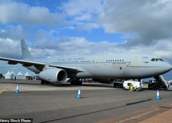 Pictured: The Royal Air Force's Airbus Voyager. RAF sources confirmed the sole Voyager refuelling aircraft based on the islands had been redeployed amid the Iran crisis