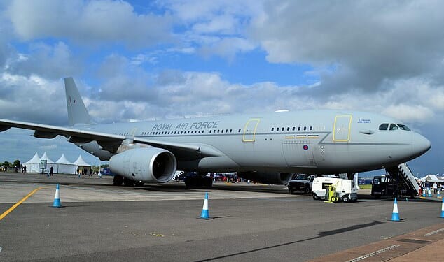 Pictured: The Royal Air Force's Airbus Voyager. RAF sources confirmed the sole Voyager refuelling aircraft based on the islands had been redeployed amid the Iran crisis