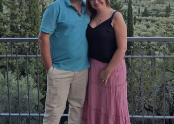 Anna Sales, from Bacton in Norfolk, described how the life of her family 'turned upside-down' when Chris, 42, was told he had an eight-centimeter tumour. Anna and Chris are pictured together