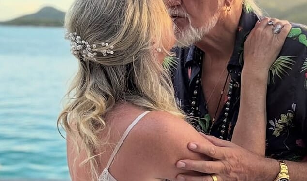 Fleetwood Mac drummer Mick Fleetwood has secretly tied the knot for the fifth time (pictured with his new wife Elizabeth Jordan)