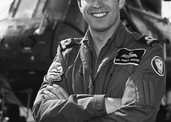Prince Andrew the Duke of York on board HMS Invincible during the Falklands War, in which he served as a helicopter pilot