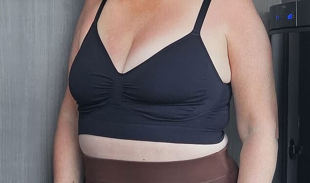 June Sadler says she hid her body from her husband Richard, which impacted their sex life – but now, pictured, she's a size 10 and confident wearing bikinis again