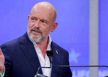 Steve Hilton, Republican gubernatorial candidate for California, speaks during a debate at KRON Studios in San Francisco, California, on April 22, 2026.