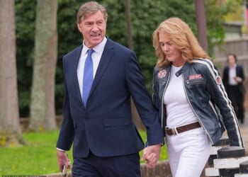 Lord Charles Brocket, accompanied by his girlfriend Julia Roberts, arriving at Isleworth Crown Court in London today