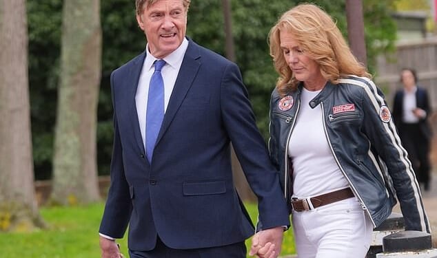 Lord Charles Brocket, accompanied by his girlfriend Julia Roberts, arriving at Isleworth Crown Court in London today