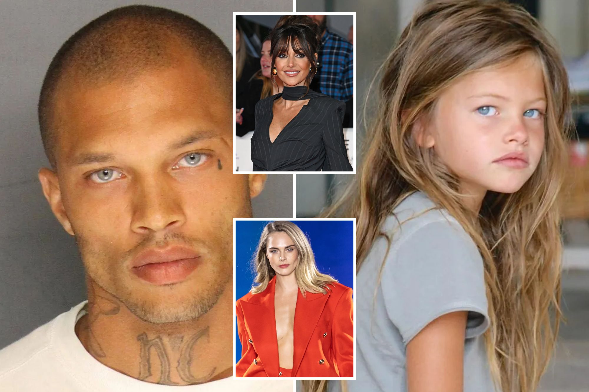 An image collage containing 4 images, Image 1 shows Jeremy Meeks Booking Photo, Image 2 shows NINTCHDBPICT000585901034, Image 3 shows National Television Awards 2024 - Arrivals, Image 4 shows "Le Défilé L'Oréal Paris – Walk Your Worth" : Runway – Paris Fashion Week – Womenswear Spring/Summer 2025