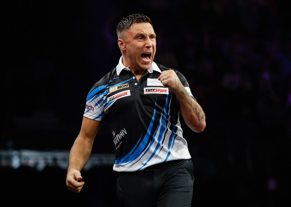 Manchester, UK. 2nd Apr, 2026. Gerwyn Price reacts during the Gerwyn Price vs Luke Humphries 2026 BetMGM Premier League quarter final match at AO Arena, Manchester. Picture credit should read: Cody Froggatt/Sportimage Credit: Sportimage Ltd/Alamy Liv