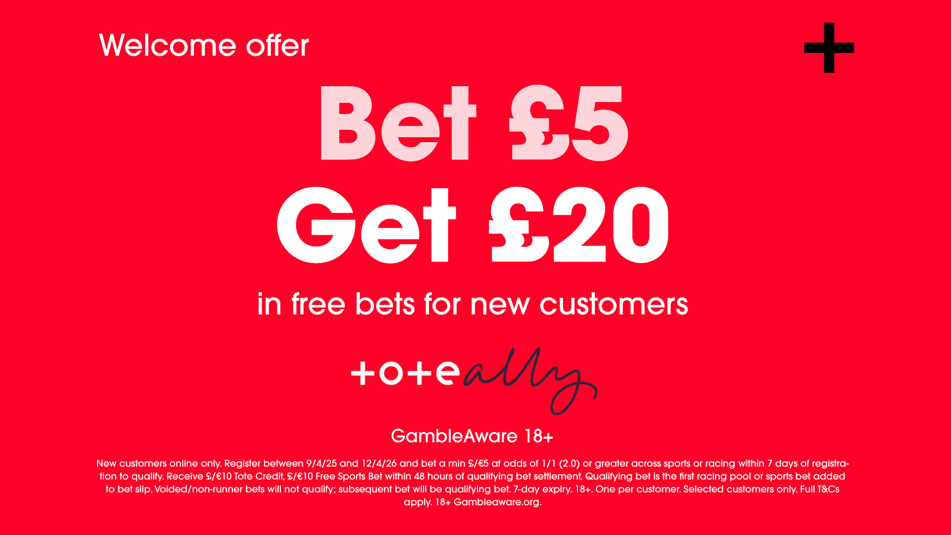 Welcome offer for new customers: Bet £5, Get £20 in free bets.