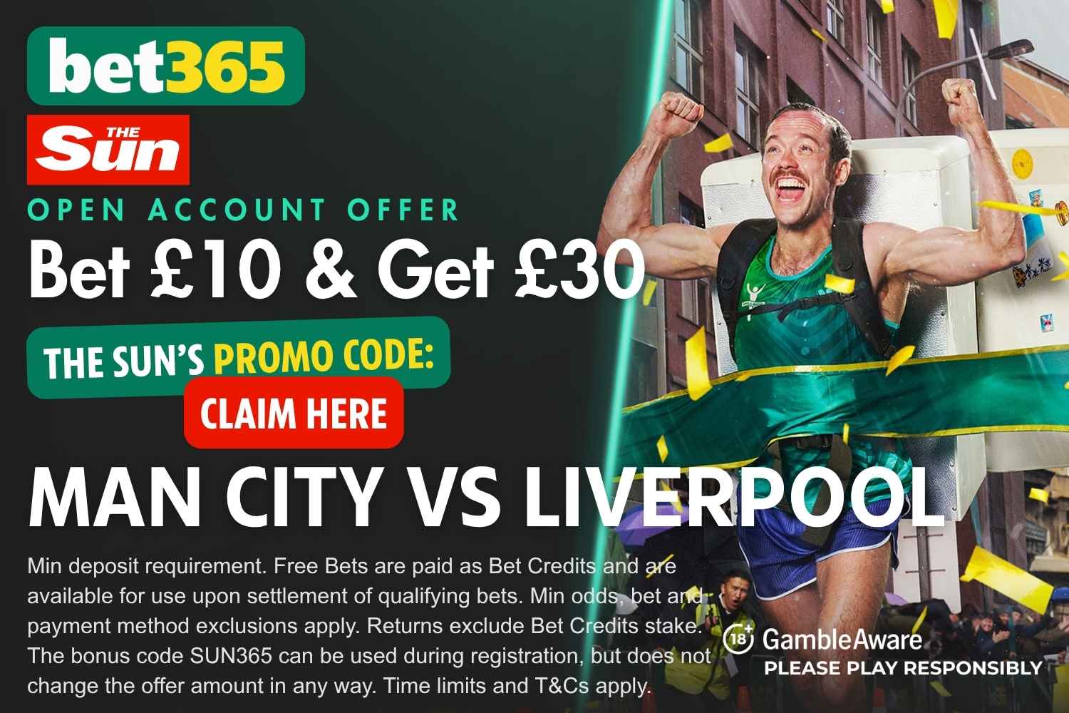 Man City vs Liverpool bet365 bonus code