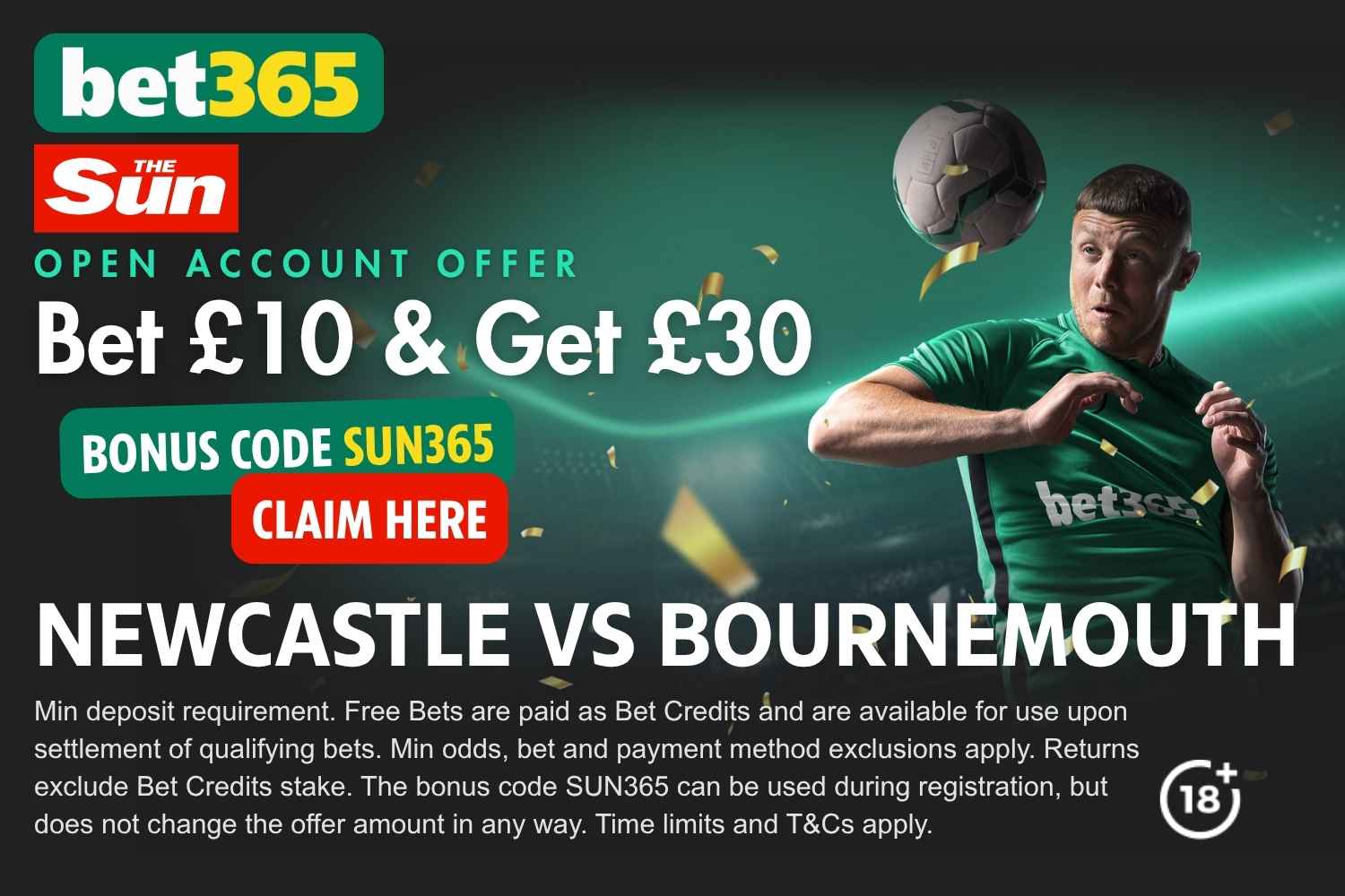 Newcastle vs Bournemouth bet365 bonus code