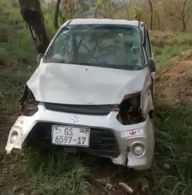 This is the car Janet and Kofi were travelling in after it crashed, inflicting the British grandmother with a fatal head wound