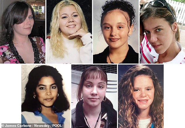 The victims clockwise from left: Maureen Brainard-Barnes, Megan Waterman, Melissa Barthelemy, Amber Costello, Valerie Mack, Jessica Taylor and Sandra Costilla