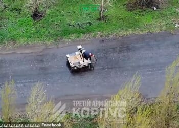 Drone footage showed the robot, which belonged to 60th Separate Mechanised Brigade, carrying the 77-year-old on its back