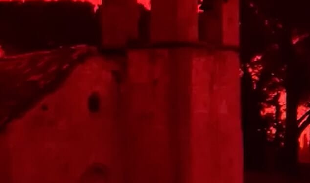 The Greek island of Crete has been cloaked in a choking Saharan dust storm as violent winds and a tornado battered the region, forcing Easter holiday flights from the UK to divert and turning the sky an eerie red-orange