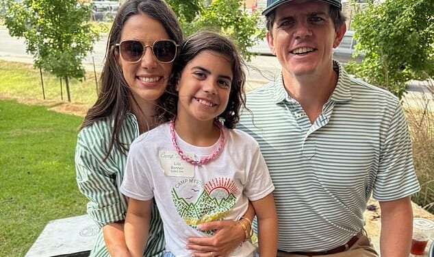 Nine-year-old Lila Bonner - pictured with parents Blake and Caitlin Bonner – was among 27 girls who died in the Camp Mystic floods in Hunt, Texas, last July