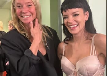 Gwyneth Paltrow (L) took to Instagram with backstage snaps from unlikely pal Lily Allen's  (R) second successful tour show at Orpheum Theatre in Los Angeles on Sunday