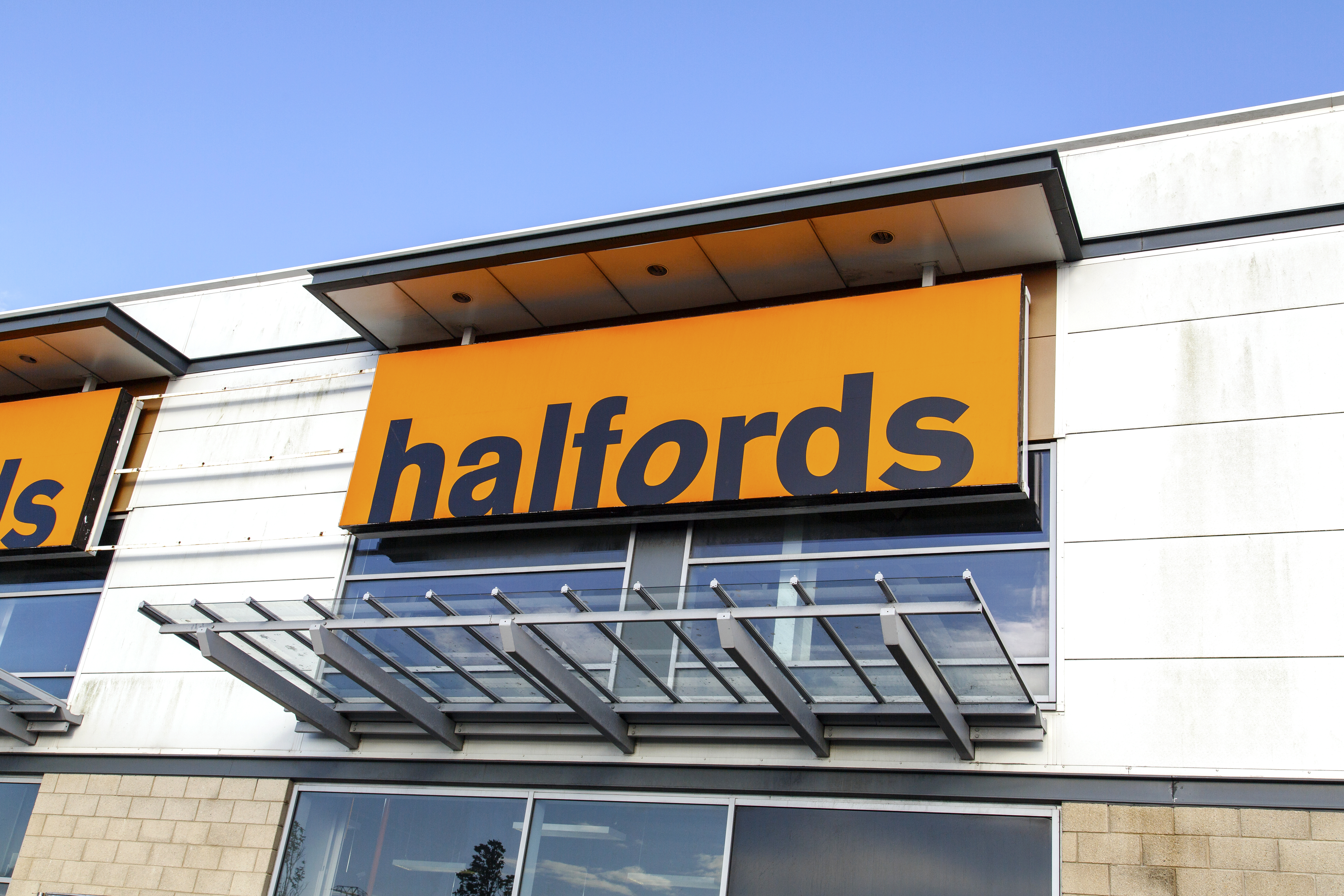 Halfords store front.