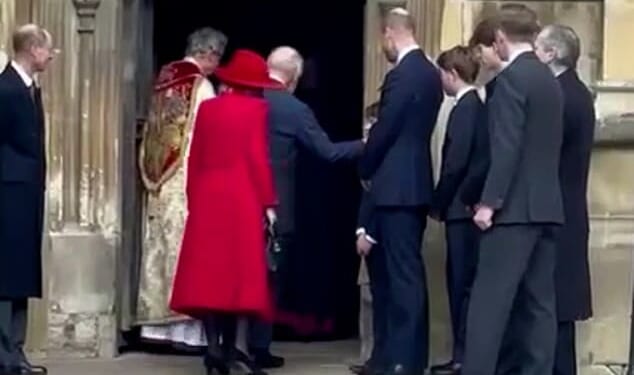 This is the adorable moment King Charles tenderly greets his granddaughter Princess Charlotte outside St George's Chapel in Windsor -- April 5, 2026