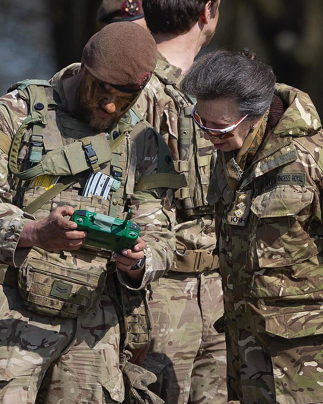 During her two-hour visit to the Salisbury Plain Training Area on March 31, Anne spoke with soldiers about their extensive four-week training programme while also getting stuck in with exercises related to tanks, infantry and drones