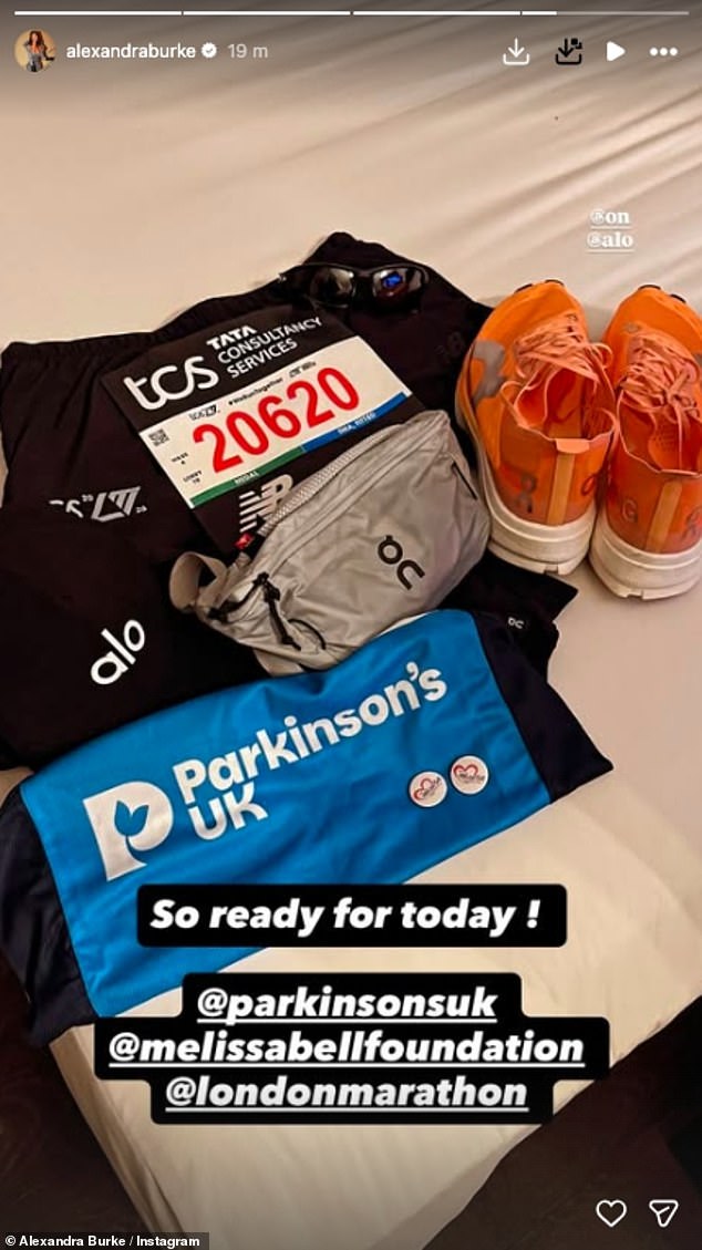 Singer Alexandra also took to her Story to share a snap of her race outfit ahead of running for Parkinson's UK