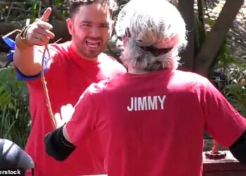 The fight erupted following Jimmy Bullard’s decision to quit the ‘Rancid Run’ trial, which left his teammate Adam Thomas (left) incandescent with rage