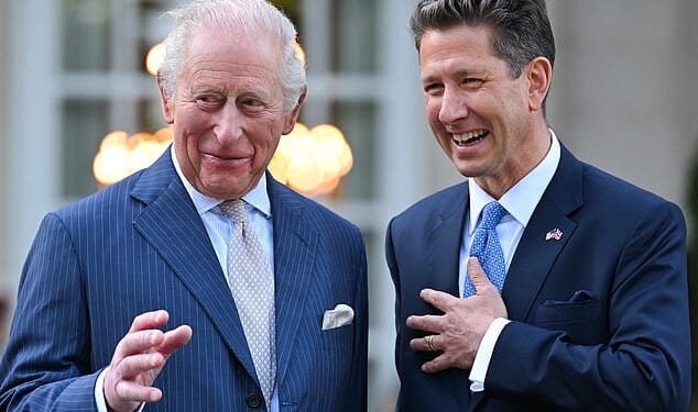 Christian Turner, Britain's ambassador to the US, pictured with King Charles this week as they attend a garden party in Washington DC