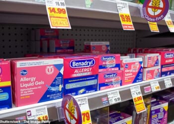 Benadryl, which contains the active ingredient diphenhydramine - an antihistamine - is used to temporarily relieve symptoms, such as a runny nose and sneezing (file photo)