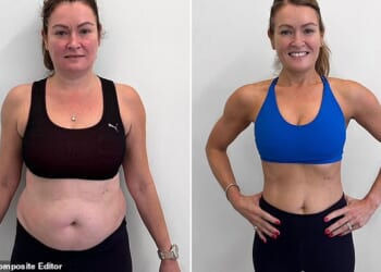 Kellie at the start of her Roar Fitness journey, and after 12 weeks. Her goal was to be under 60kg - she reached 57kg