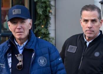 President Joe Biden and son Hunter Biden step out of a bookstore while shopping in Nantucket, Massachusetts, on Nov. 29, 2024.