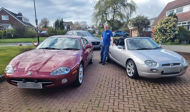 Fred Whittaker, 79, a retired vehicle engineer and lecturer, says many collectable cars such as his Jaguar XK (left) and MGF (right) will end up being scrapped long before they should be