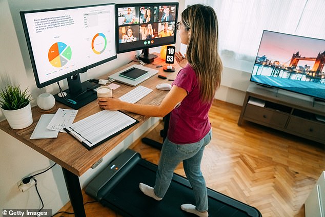 Getting a small treadmill to put under your desk is a great way to stay active whilst working from home, Jodi advises