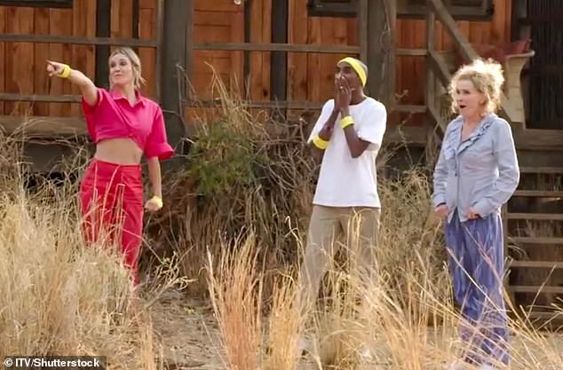 Mo and Ashley joined Beverley Callard (right) and Adam Thomas as they raced to complete a jigsaw whilst balancing on a see-saws on the edge of a cliff 140ft above the ground