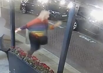 The moment Smart ran out of the restaurant with the crustacean in her left hand, before hurling it into the harbour