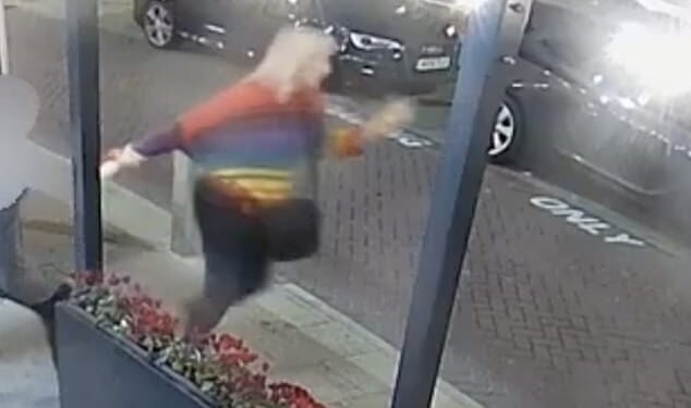 The moment Smart ran out of the restaurant with the crustacean in her left hand, before hurling it into the harbour