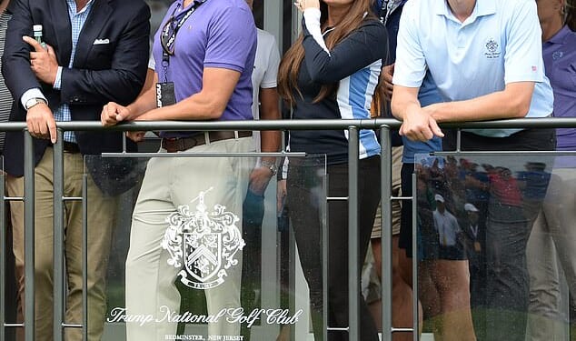 Tucker Carlson, Donald Trump Jr, Kimberly Guilfoyle and Eric Trump at the Trump National Golf Club in Bedminster, New Jersey in July 2022