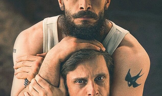 Richard Gadd holds co-star Jamie Bell in a headlock in a promotional shot for their new BBC drama called Half Man, which started last Friday