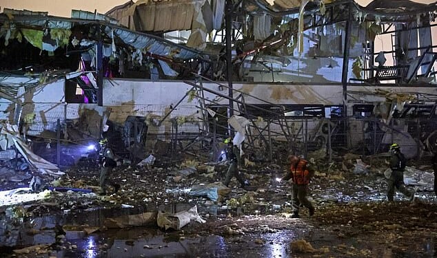 Damage inflicted by an Iranian strike on a residential neighbourhood in Petah Tikva, Israel